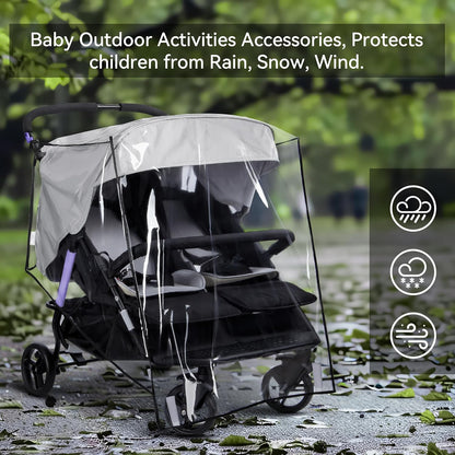 bemece Double Stroller Rain Cover, Weather Shield Double Stroller for Front and Rear Seats Twin Stroller, Baby Outdoor Activities Accessories, Protects Children from Rain, Snow, Wind