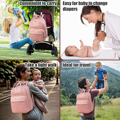 Tealari Diaper Bag Backpack,Stylish Baby Diaper Bag,Waterproof Travel Diaper Backpacks Baby Bags with Changing Pad,Stroller Straps,Insulated Pockets (Pink)