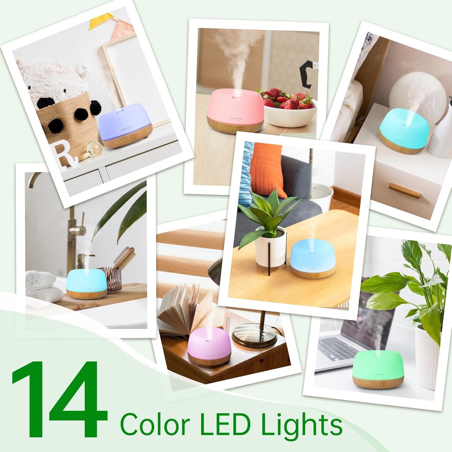 ASAKUKI Essential Oil Diffuser for Home, 500ML Aromatherapy Diffuser Humidifier with Remote Control, 7 Color LED Lights, Quiet Cool Mist Diffuser for Bedroom, Office, Gift for Mom (Yellow)