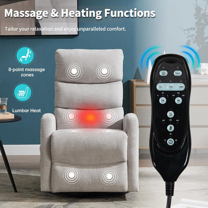 Massage Chair Recliner with Heat, Swivel Rocking Chair Recliner with High Back, Manual Nursery Recliners for Adults,Small Recliner Chair for Small Spaces, Living Room Bedroom, Fabric (Blue Green)