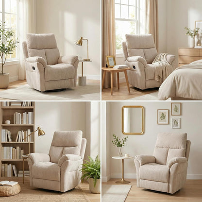 Swivel Rocker Chair, 360°Swivel Rocker Chairs with High Back Arms, Rocking Lazy Boy Chairs, Upholstered Swivels Corduroy Glider for Living Room, Bedroom, Nursing, Beige