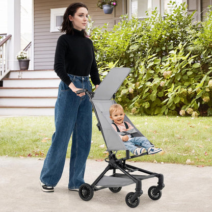 BABY JOY Lightweight Stroller, Compact Travel Stroller for Airplane with Easy One-Hand Fold, Adjustable Canopy, Storage Basket & All-Terrain Wheels for Toddlers 6-36 Months (Black)