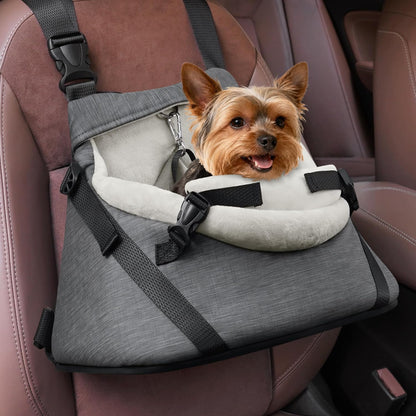 WOYYHO Luxury Dog Booster Car Seat Up to 7 lbs, PU Leather Pet Car Seat with Safety Belt & Soft Flannel Liner for Teacup Yorkie, Chihuahua, Maltese, Pomeranian, Toy Poodle, Small Cats, Bunny, Puppies