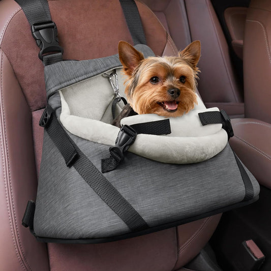 WOYYHO Luxury Dog Booster Car Seat Up to 7 lbs, PU Leather Pet Car Seat with Safety Belt & Soft Flannel Liner for Teacup Yorkie, Chihuahua, Maltese, Pomeranian, Toy Poodle, Small Cats, Bunny, Puppies