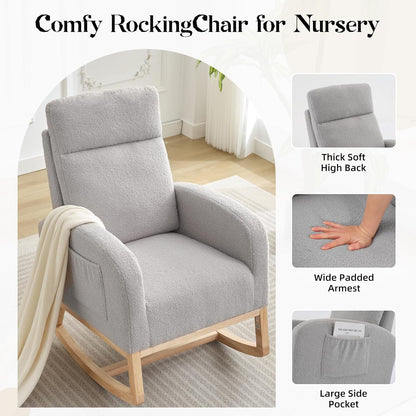 GAOMON Rocking Chair Glider for Nursery, Comfy Rocker Nursery with Side Pocket & High Backrest, Baby Rocking Chair for Breastfeeding, Upholstered Rocker & Living Room, Beige