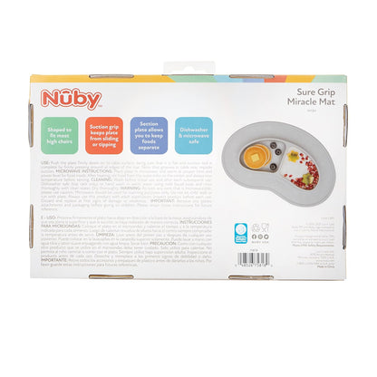 Nuby Sure Grip Miracle Mat 2-Section Plate - Toddler Suction Plate - 6+ Months - Gray