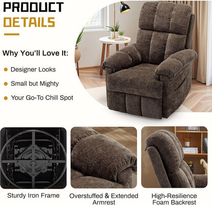 Korser Recliner Chair, Swivel Rocker Recliner Chair for Adults, Small Recliners for Small Spaces, Upholstered Manual Recliner with Side Pockets, Nursery Rocking Chair for Living Room, Chenille, Beige