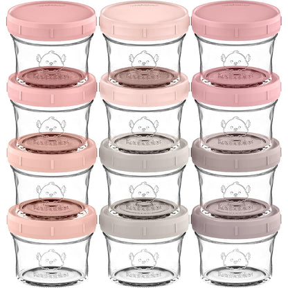 KeaBabies 12pk 4oz Glass Baby Food Containers with Lids - Leak-Proof, Microwavable Small Glass Jars, Baby Purees & Toddler Snack Storage Containers, BPA-Free, Dishwasher & Freezer Safe (Nord)