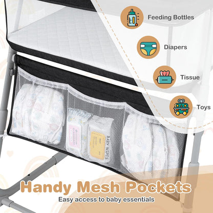 BABY JOY Bassinet, Bedside Crib w/Adjustable Height, Comfy Mattress, Full-Mesh Sides and Storage Pockets for Newborns Infants, Baby Bassinets Bedside Sleeper for Safe Co-Sleeping