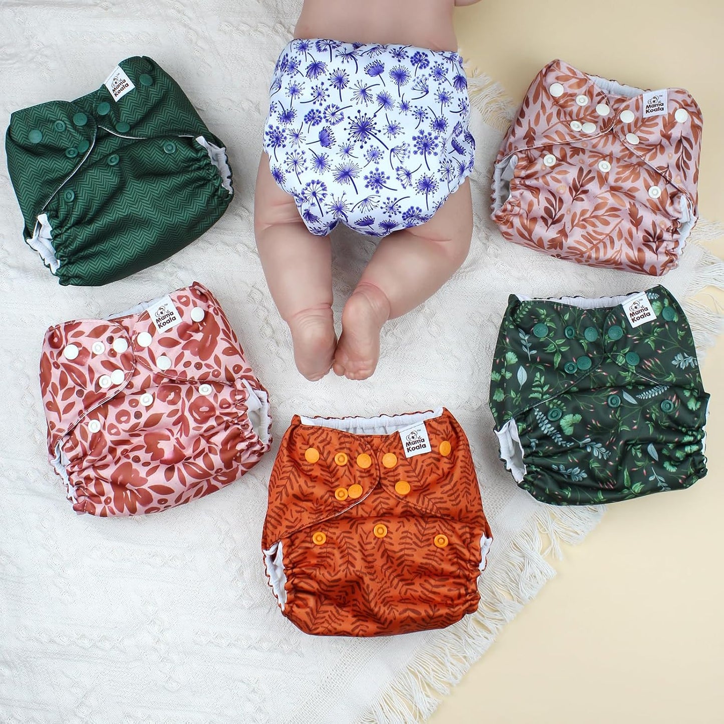 Mama Koala 3.0 Pocket Cloth Diapers for Babies with AWJ Lining, 6 Pack with 6 4-Layer Natural Cloth Diaper Inserts - Reusable and Washable Pocket Diapers(Hardworking Bees) - Colors A