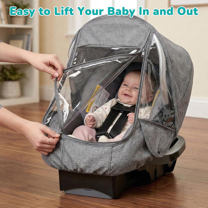 Baby Car Seat Cover Compatible with Evenflo, Breathable Infant Car Seat Rain Cover Fit for LiteMax, Windproof Baby CarSeat Canopy with Clear Window Sunshade and Mesh Cover for Travel & Outdoor Use