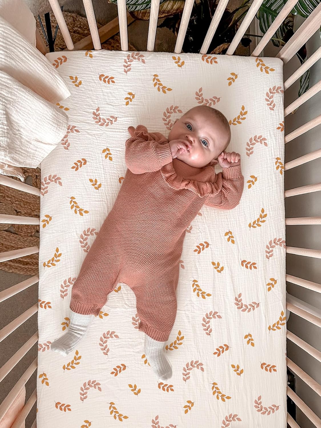 Muslin Bedside Bassinet Sheets 2 Pack, 33x20 Fitted Ultra Soft & Breathable Bedside Sleeper Sheets, Ideal for Baby Girl and Boy, Perfect for Newborns (Hopping Bunnies & Beige)
