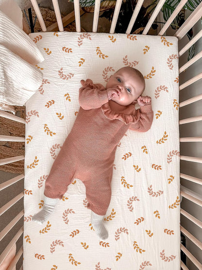 Muslin Bedside Bassinet Sheets 2 Pack, 33x20 Fitted Ultra Soft & Breathable Bedside Sleeper Sheets, Ideal for Baby Girl and Boy, Perfect for Newborns (Hopping Bunnies & Beige)