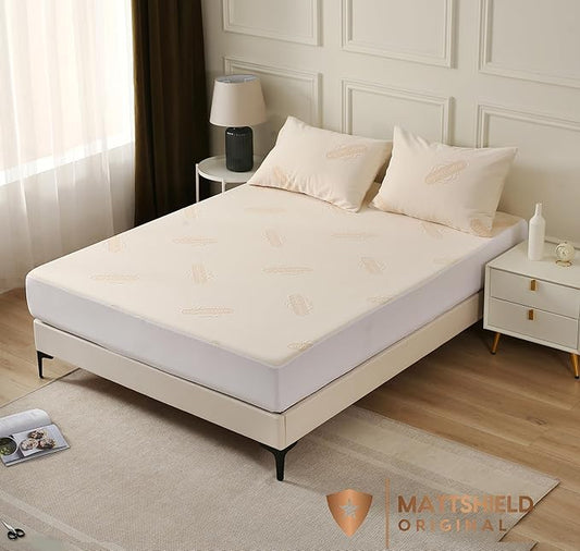 Deluxe Waterproof Organic Mattress Protector Twin XL Size - OCS Certified Organic Cotton Breathable Mattress Pad Cover - Premium 280 GSM Comfort - Jersey Cotton Skirt - Deep Pocket Fitted Style