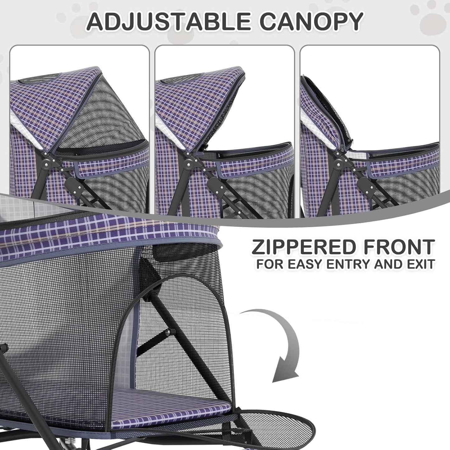 MoNiBloom 4 Wheels Pet Stroller, Easy-Fold Puppy Cage Jogger Stroller with Sun Cover, Pad and Rear Storage Bag, Breathable and Visible Mesh for Small/Medium Pets up to 22 lbs, Black