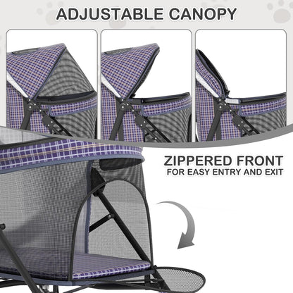 MoNiBloom 4 Wheels Pet Stroller, Easy-Fold Puppy Cage Jogger Stroller with Sun Cover, Pad and Rear Storage Bag, Breathable and Visible Mesh for Small/Medium Pets up to 22 lbs, Black