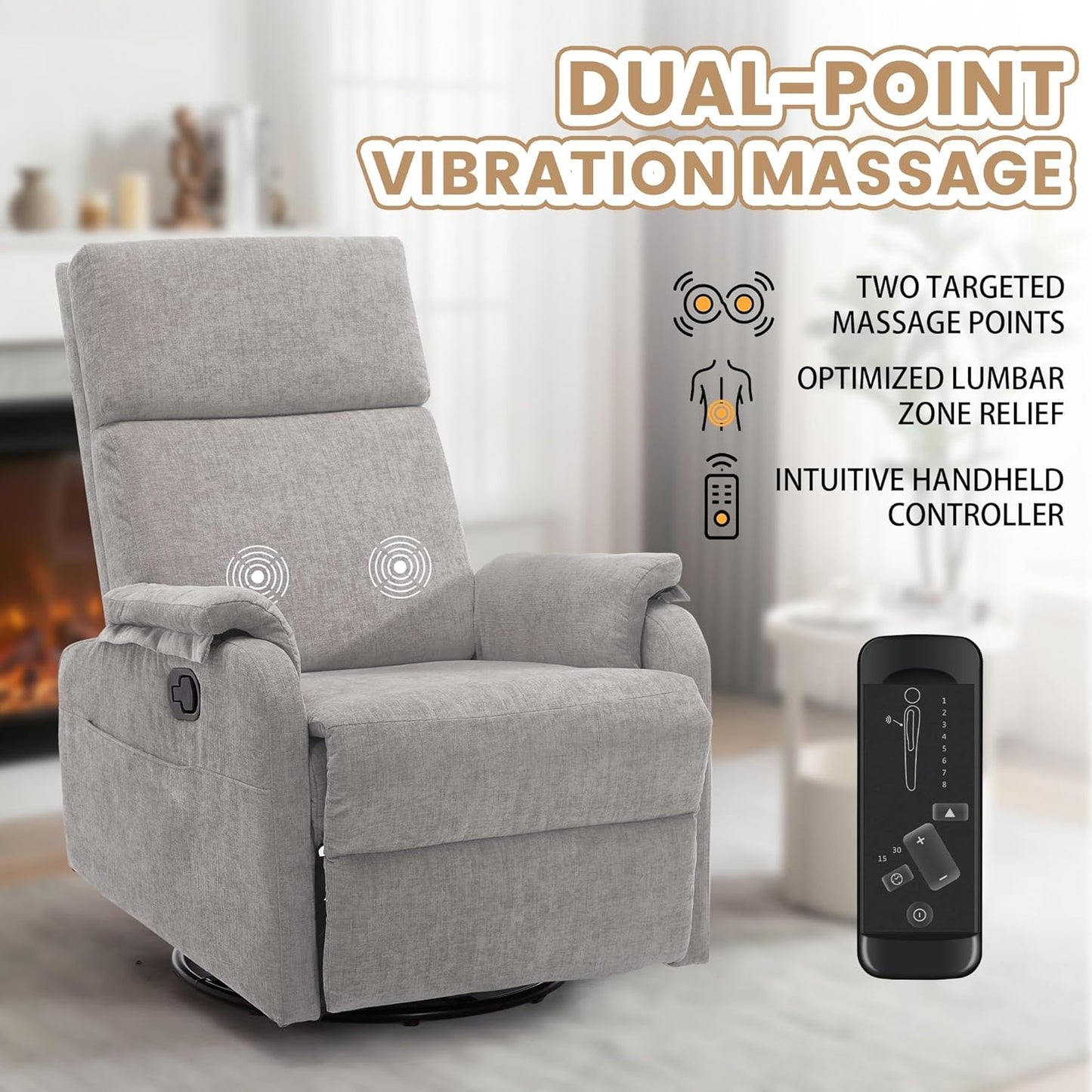 Korser Recliner Chair, Swivel Rocking Recliner Chair for Adults, Glider Rocking Chair, Small Nursery Chair Recliner for Living Room, Reclining Chair with Modern-Designed Armrests, Chenille, Beige