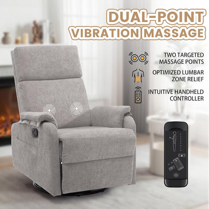Korser Recliner Chair, Swivel Rocking Recliner Chair for Adults, Glider Rocking Chair, Small Nursery Chair Recliner for Living Room, Reclining Chair with Modern-Designed Armrests, Chenille, Beige