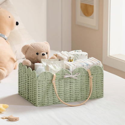 HBlife Large Baby Diaper Caddy, Paper Rope Storage Baskets Nursery Bin with Removable Divider, Portable Car Organizer for Diapers, Baby Shower Gifts, Newborn Essentials Must Haves