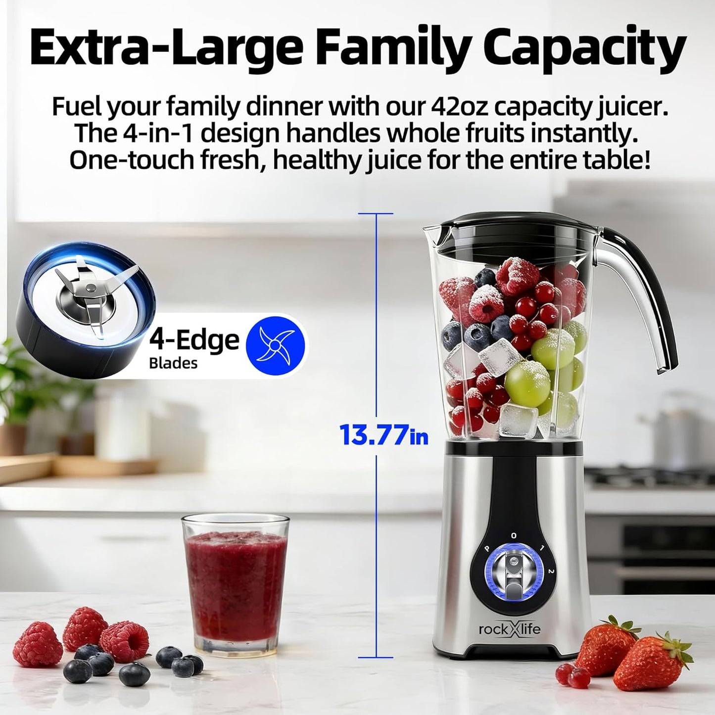 Blenders and Food Processor Combo, 13Pcs 4 in 1 Blender for Shakes and Smoothies,17oz Meat Grinder baby food&10oz Spice Grinder 42oz Family&24oz to-go Cups,Dishwasher Safe,Silver