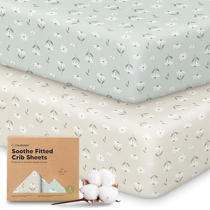 KeaBabies 2-Pack Organic Crib Sheets for Boys, Girls - 52x28 Fitted Crib Mattress Sheet Neutral, Breathable Jersey Cotton Cover for Baby Bed, Toddler Mattress, Soft & Cute Prints (Daisies)