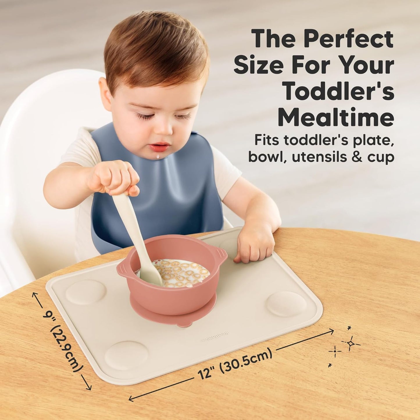 KeaBabies 2pk Silicone Placemats for Toddlers, Kids - 12x9 Non Slip Suction Baby Silicone Placemat for Restaurants, Dining Table,Travel, Easy to Clean, Food Grade/BPA-Free,Small Baby Table Mat(Slate)