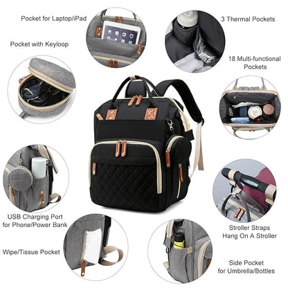 Awanhe Baby Diaper Bag Backpack with Changing Station, Waterproof Bags for Boys & Girls, USB Charging Port, Black