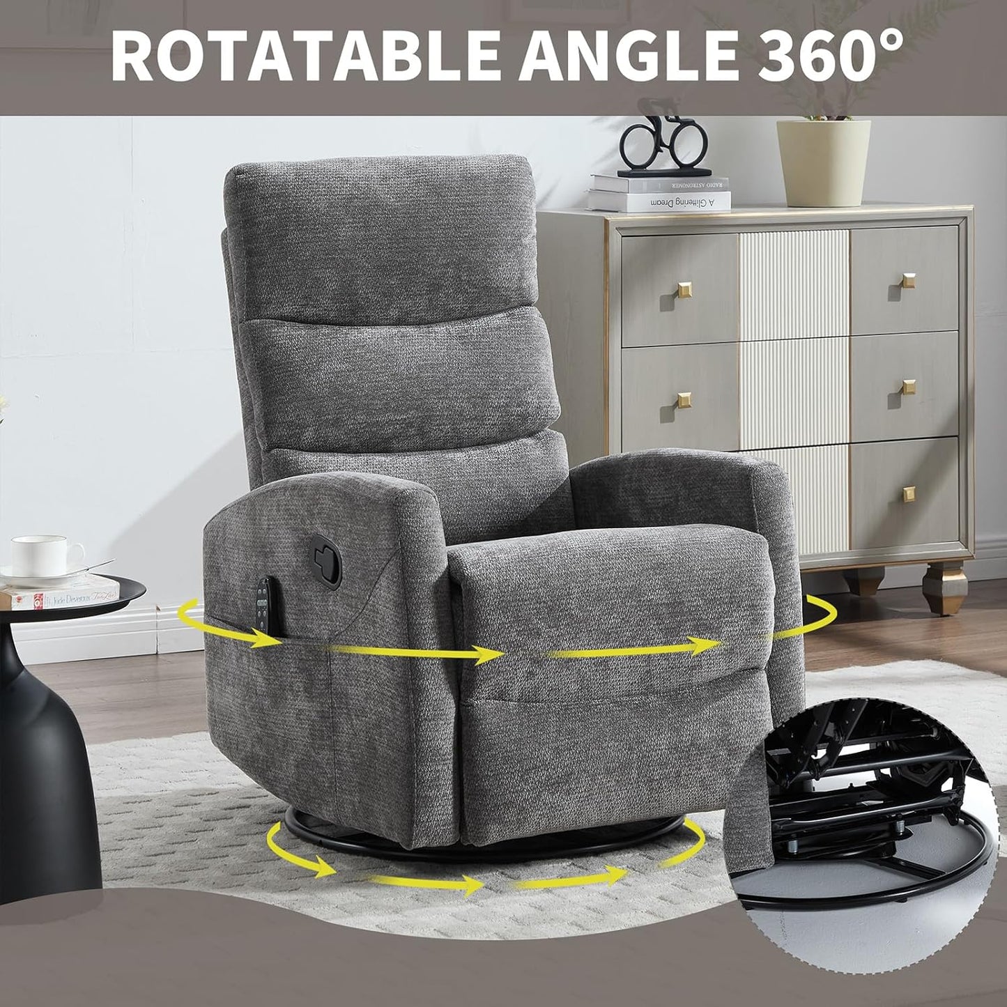 Massage Chair Recliner with Heat, Swivel Rocking Chair Recliner with High Back, Manual Nursery Recliners for Adults,Small Recliner Chair for Small Spaces, Living Room Bedroom, Fabric (Blue Green)