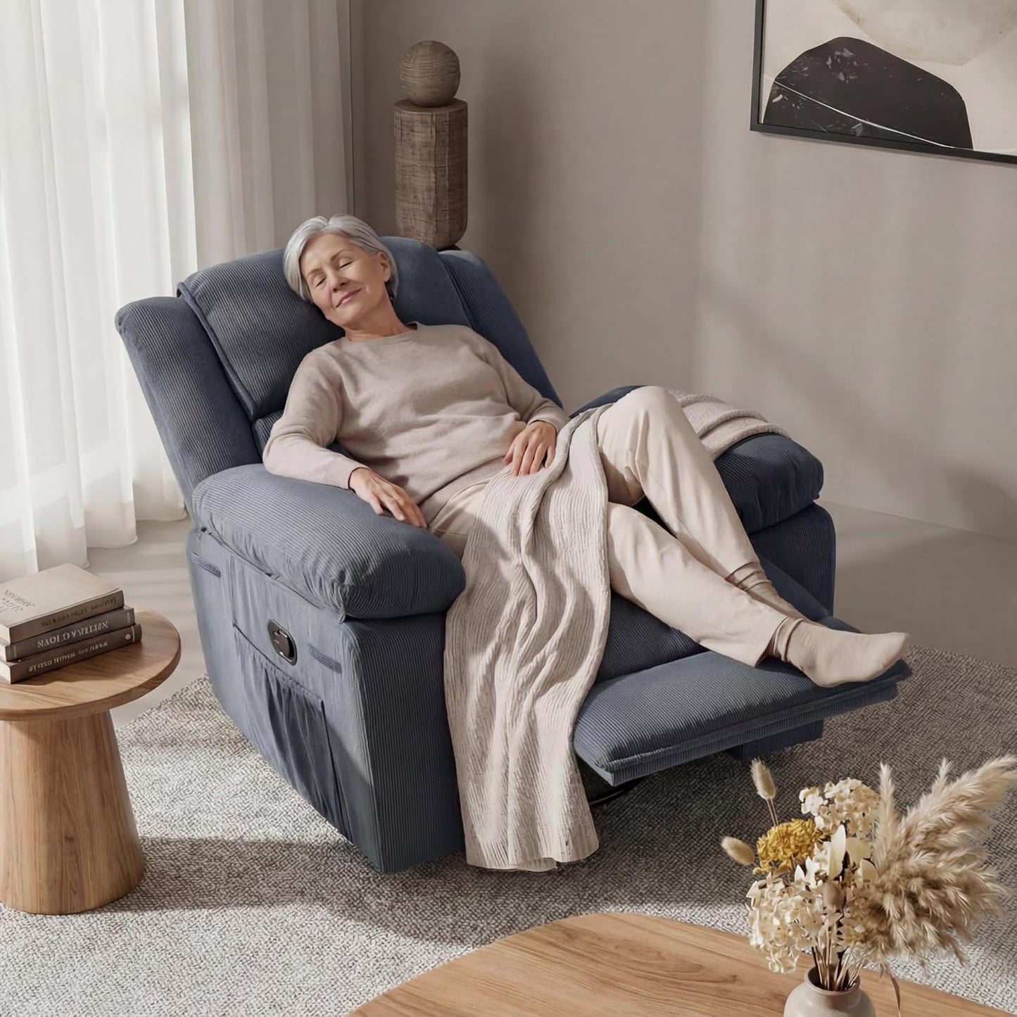 FLEXISPOT Swivel Rocker Recliner Chair for Adults, Massage Recliner Rocking Chair Nursery, 360° Swivel Nursery Glider for Living Room Bedroom, Beige (XRC2)