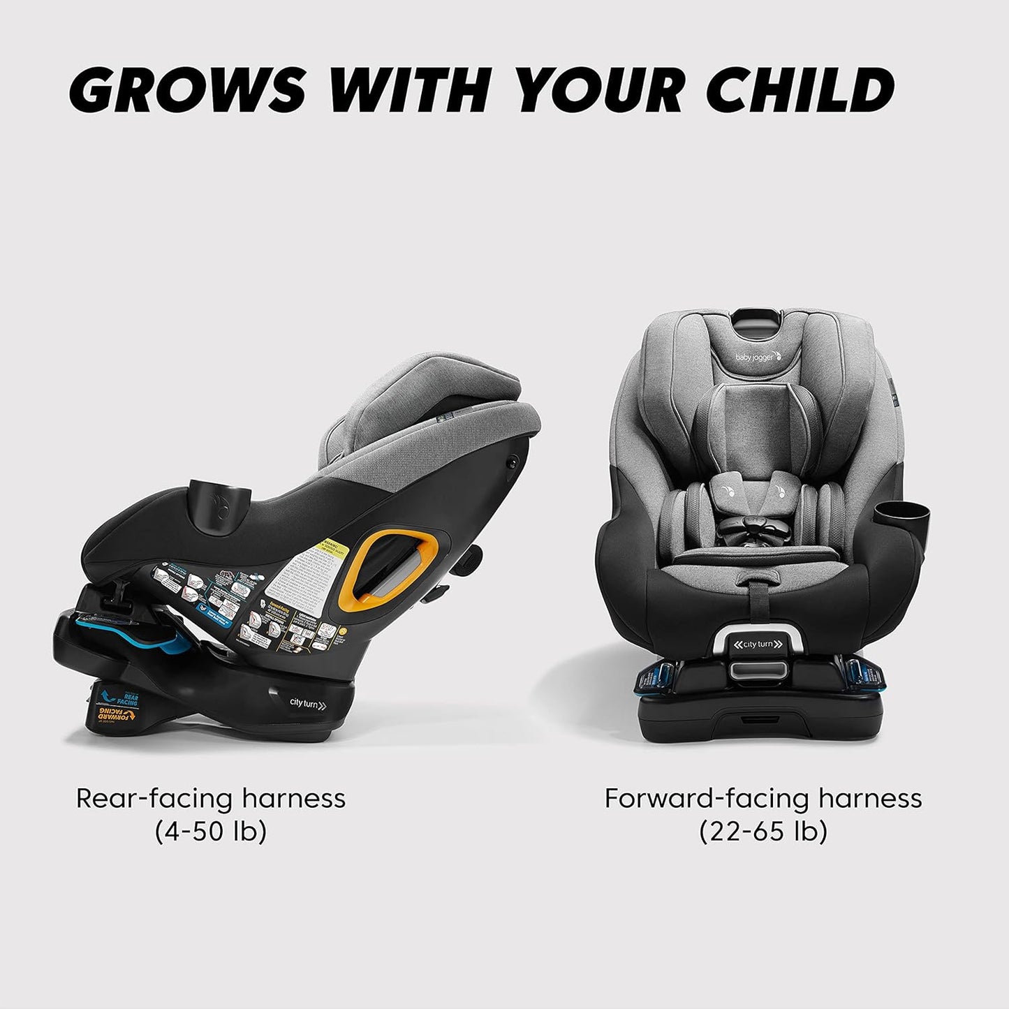 Baby Jogger® City Turn Convertible & Rotating Car Seat Onyx Black - Accommodates Newborn to Toddler with Rear and Forward Facing Modes