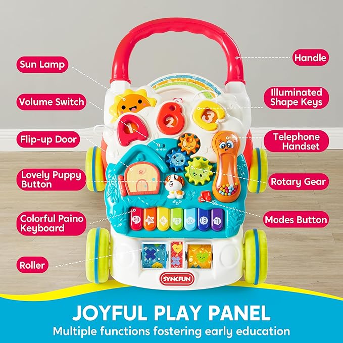 SYNCFUN Baby Learning Walker, 2 in 1 Sit to Stand Learning Toys, Baby Toys 6-12 Months, Educational Present for 1 Year Old, Push Walker Gift with Wheels for Infant Boys Girls