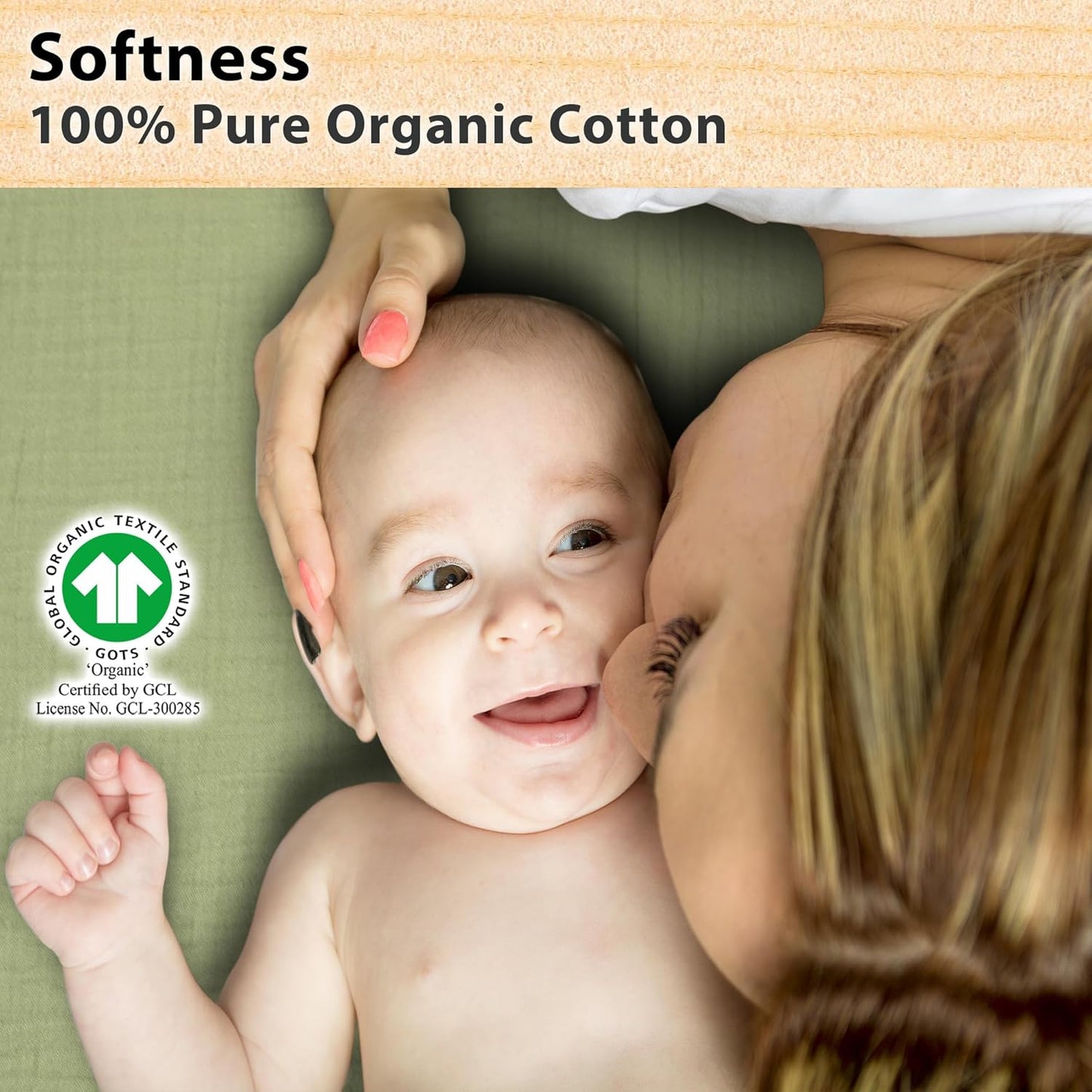 3-Pack Bedside Sleeper Bassinet Sheets | GOTS Certified Organic 100% Muslin Cotton | Ultra Soft & Breathable | 33×20×4” Fitted Sheets | Universal Fit 29–33” x 17–21” Pads