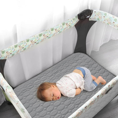 Pack and Play Sheets Fitted Quilted Waterproof Protector, 2 Pack Playard Mattress Pad Compatible with Graco Pack n Play, Mattress Cover fits for Baby Playpen Mattress, Mini Crib, Gray & Navy Blue