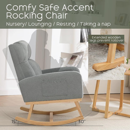 Rocking Chair Nursery - Glider Modern Accent Chairs Upholstered Nursing Rocker Padded Armchair for Indoor Living Room Bedroom Beige