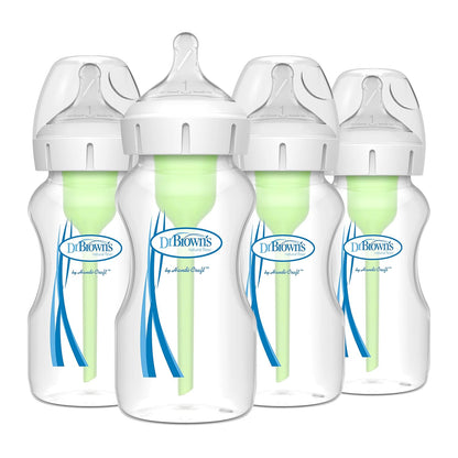 Dr. Brown’s Natural Flow® Anti-Colic Options+™ Wide-Neck Baby Bottles 5 oz/150 mL, with Level 1 Slow Flow Nipple, 4 Pack, 0m+