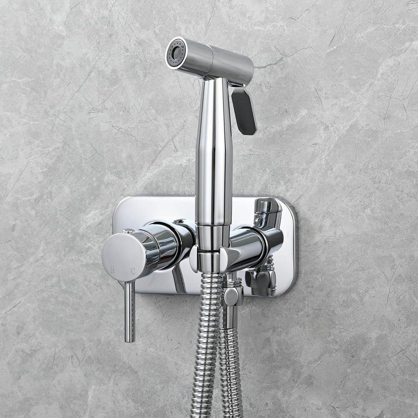 Tecmolog Stainless Steel Bathroom Bidet Sprayer Set Concealed Bidet Sprayer for Toilet Hot and Cold Handheld Cloth Diaper Sprayer Kit