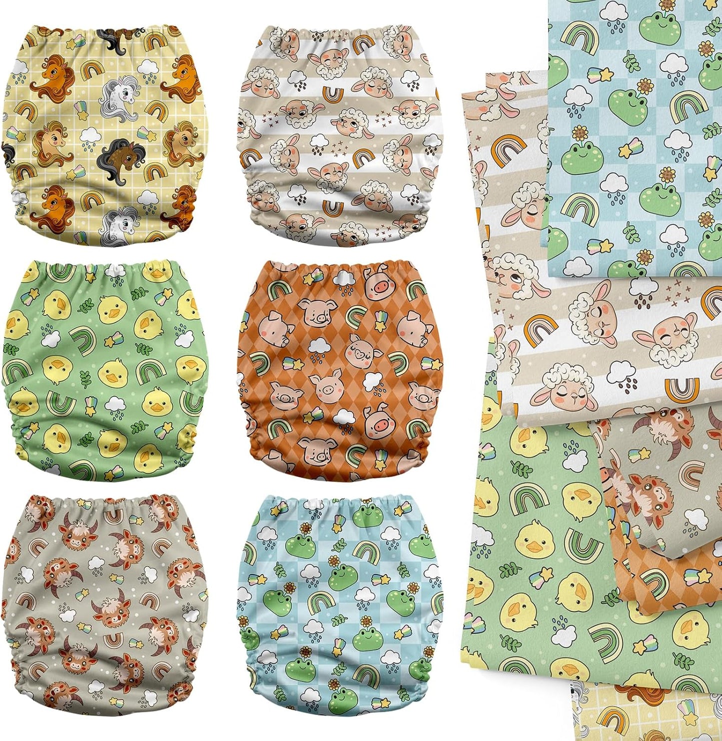 Mama Koala 3.0 Pocket Cloth Diapers for Babies with AWJ Lining, 6 Pack with 6 4-Layer Natural Cloth Diaper Inserts - Reusable and Washable Pocket Diapers(Hardworking Bees) - Colors B