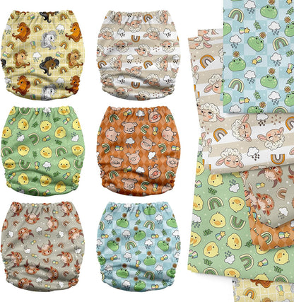 Mama Koala 3.0 Pocket Cloth Diapers for Babies with AWJ Lining, 6 Pack with 6 4-Layer Natural Cloth Diaper Inserts - Reusable and Washable Pocket Diapers(Hardworking Bees) - Colors B