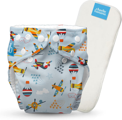 Charlie Banana Cloth Diapers, Reusable, Washable, Adjustable One Size Diaper, for Babies and Toddlers, with Absorbent Insert - Sweet Dreams on Grey, 1 Pack