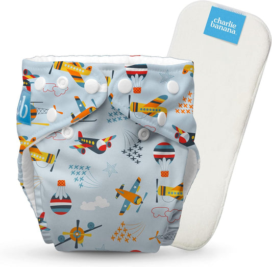 Charlie Banana Cloth Diapers, Reusable, Washable, Adjustable One Size Diaper, for Babies and Toddlers, with Absorbent Insert - Sweet Dreams on Grey, 1 Pack