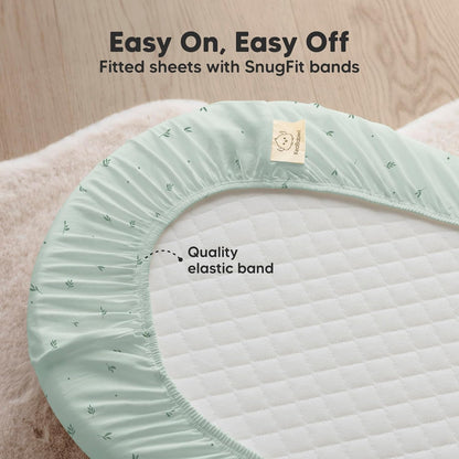 2-Pack Organic Bassinet Sheets for Girls, Boys - 100% Cotton Bassinet Mattress Sheets Compatible with Halo Bassinest Swivel Sleeper, Graco, Baby Delight, Chicco, Unisex Fitted Bassinet Sheets (Elly)