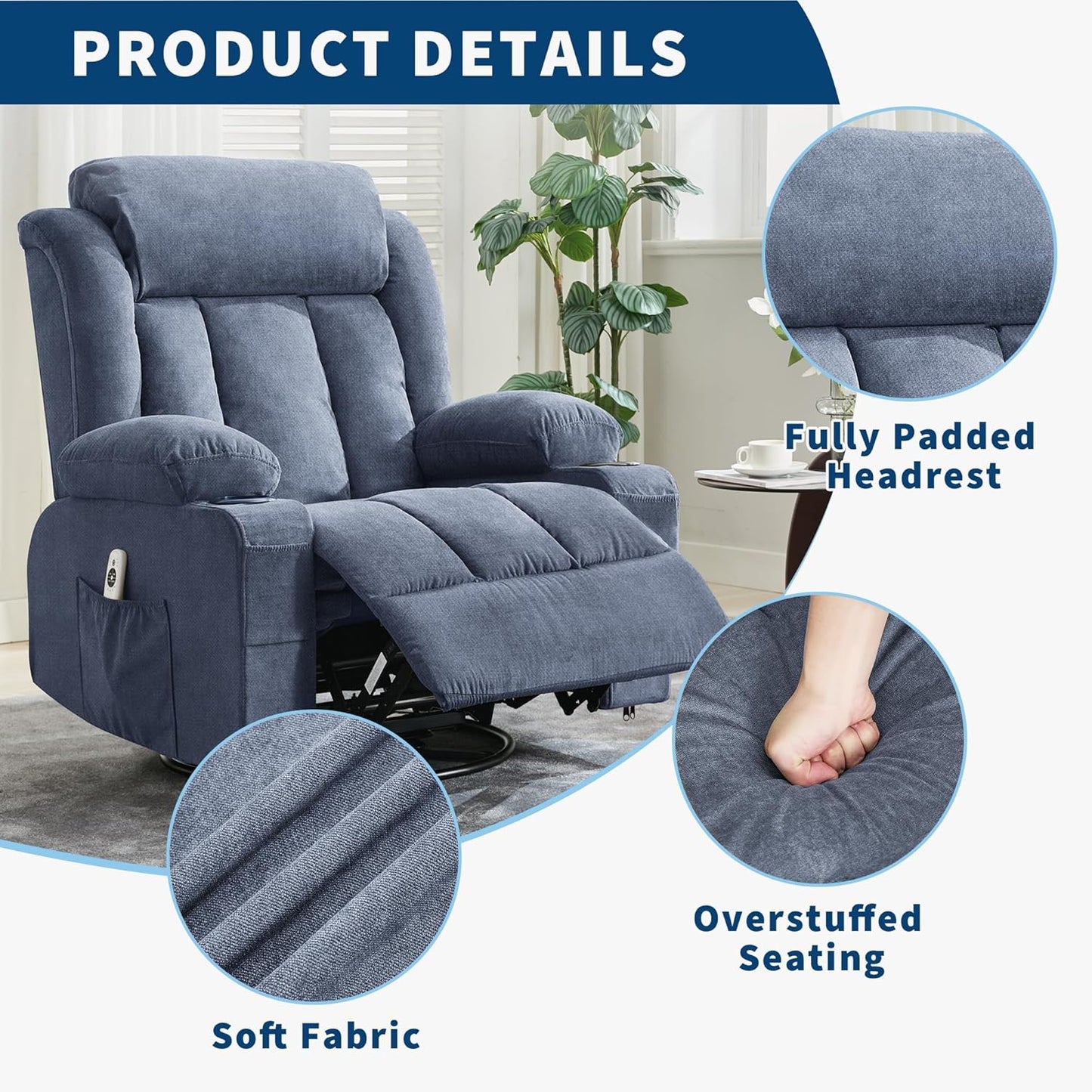 GarveeLife Rocking Recliner Chair for Nursery Glider Recliner with Cup Holder Swivel Rocker with Upholstered Deep Seat Comfy Single Sofa for Living Room Grey
