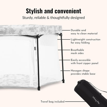 Dream On Me Onyx Baby Playpen, Zipper Access Door, Breathable Mesh Sides, Soft Comfortable Mattress Padded Floor, Easy Fold Design with Travel Carry Bag, Compact Easy to Fold Design - Sky Blue