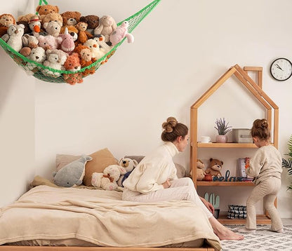 Stuffed Animal Storage Hammock Net Corner - Large Toy Hammock Net for Stuffed Animals Room Decor - Cute Stuff Animal Organizer Holder for Plush Plushie - Kids Baby Nursery Wall Bedroom Home Decor