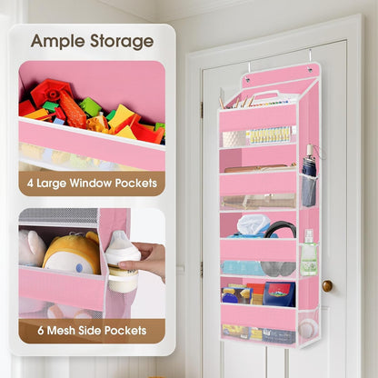 SpaceHacks 1 Pack Over The Door Organizer, Hanging Storage Organizer with Clear Window, 40lb Ultra Sturdy Large Capacity Room Organizer for Pantry Laundry Bathroom Nursery Closet Baby Essential (Grey)