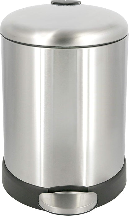 Glad Small Trash Can, 1.2 Gallon | Round Stainless Steel Garbage Bin with Soft Close Lid & Step Foot Pedal | Metal Waste Basket with Removable Inner Bucket, Stainless, 8 x 9.5 x 12 inches
