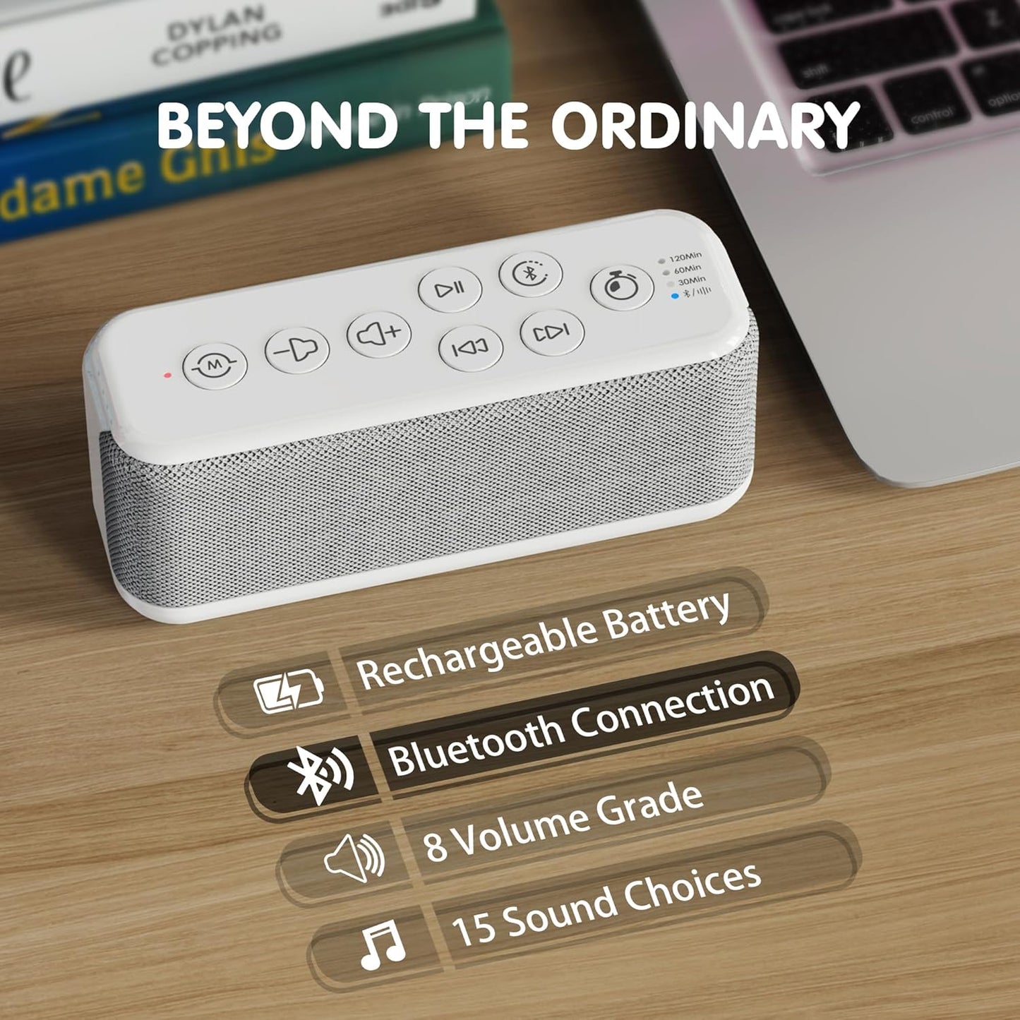 OnLyee White Noise Machine for Office Privacy, USB Rechargeable Sound Machine with 42 Non-Looping Sounds, Auto-Off Timer for Focus, Sleep and Travel