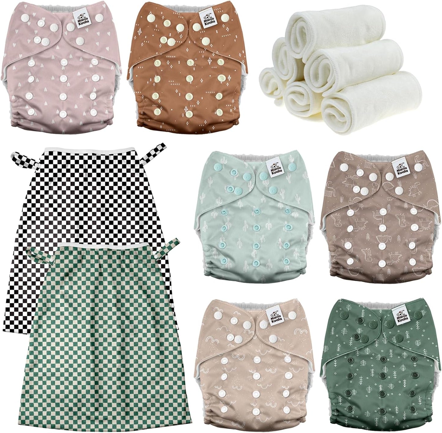 Mama Koala 3.0 Baby Cloth Diapers with 6 Inserts Bundle(Simply Neutrals), with 2 Pack Reusable Pail Liner
