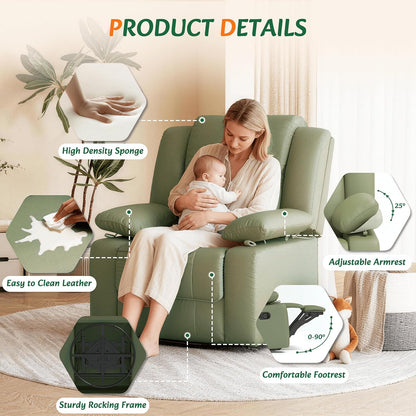 AILEEKISS Nursery Glider Recliner Chair with Adjustable Armrests, Swivel Rocking Recliner for Breastfeeding Moms, 360° Swivel, 30° Rocking, 90°-160° Recline, Easy-Clean Nursery Chair(White)