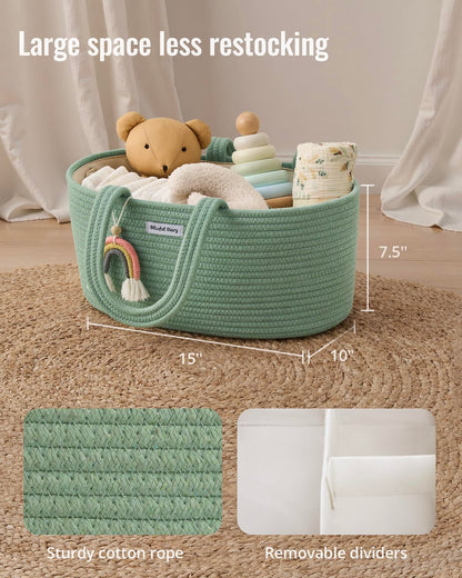 Blissful Diary Baby Diaper Caddy Organizer, Cotton Rope Diaper Caddy Basket, Large Storage Basket for Newborn Boys and Girls, Gift for Baby Shower List, Newborn Essentials, Earthy Rainbow